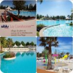 Au bord de la grande piscine avec palmiers et jeux d'eau au Mobilhome la Carabasse
