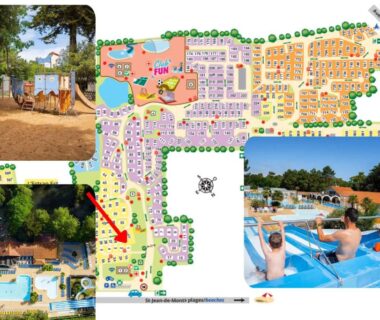 Plan du camping avec piscine et aire de jeux au Naphtase MH01S Le Refuge des Pins