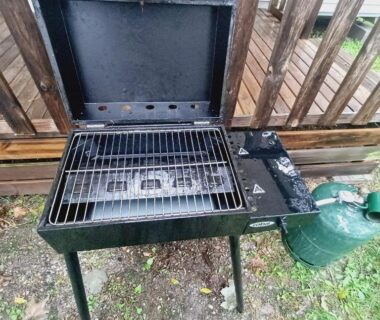 Terrasse en bois avec barbecue du Safari Mobilhome near EP mit AC