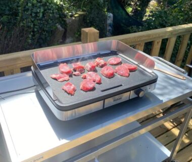 Terrasse avec plancha et morceaux de viande du Saint tropez-Gassin Bungalow LUXE 6 personnes