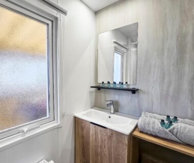 Salle de bain avec lavabo et miroir du Séjour en Forêt 4 étoiles