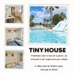 Piscine avec toboggan et palmiers au mobilhome Tiny House 6 personnes