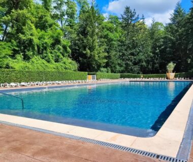Piscine extérieure entourée d'arbres au Tiny Sweet Home