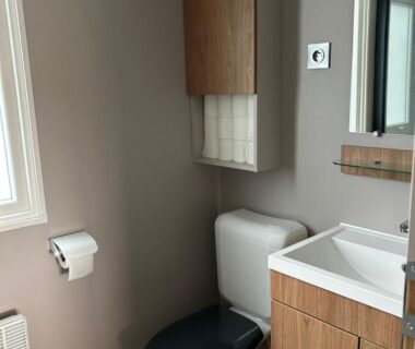 Salle d'eau avec WC et lavabo dans l'hébergement Un été au Cap Ferret