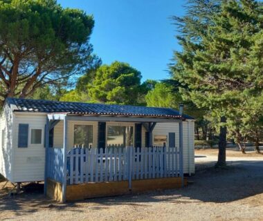 Mobile-home sur emplacement ombragé sous pins au ZEcamping 3 étoiles animé avec club enfant toboggans restaurant et piscine