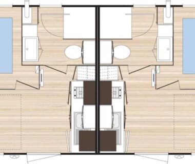 Plan intérieur d'un mobil-home deux chambres au ZEcamping 3 étoiles bord de Loire proximité directe des châteaux