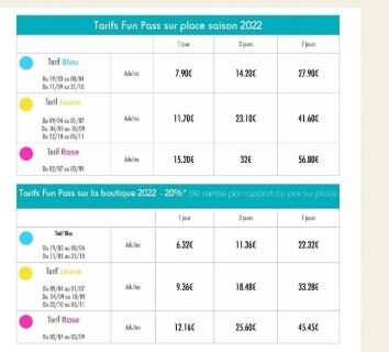 Capture d'écran de la page Facebook avec tableau des tarifs du camping 4**** proche mer