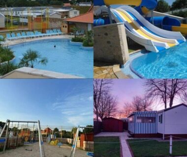 Piscine avec toboggans et aire de jeux au camping Les Ollivaud