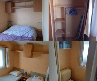 Intérieur avec chambres placard et toilettes du mobil home camping Les Ollivaud